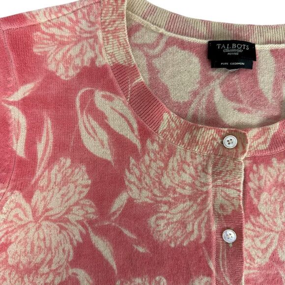 Talbots Small Petite Cashmere Cardigan Pink Cream Floral - Picture 3 of 6